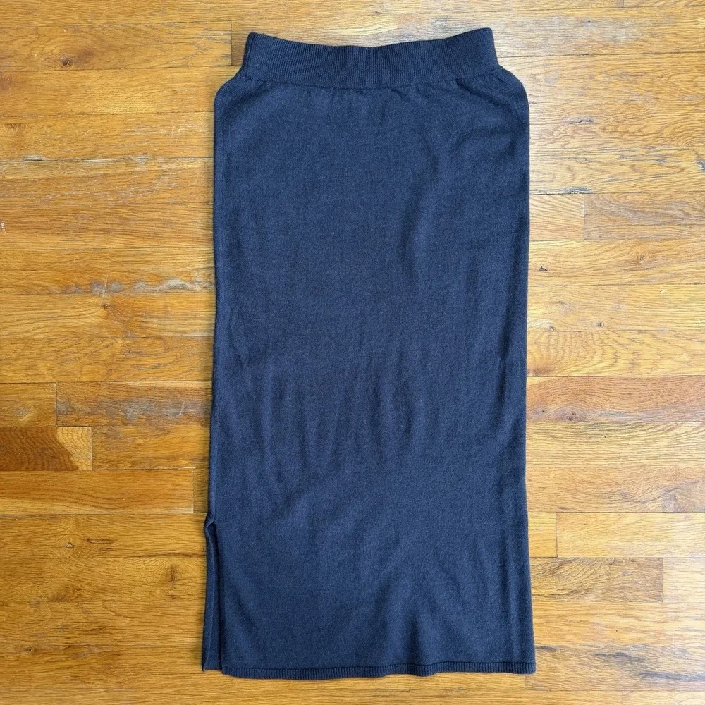 Callahan‎ Knitwear Knit Pull on Midi Skirt Small Petite Charcoal Gray Side Split
